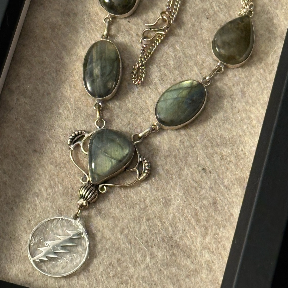 Reflective Labradorite Necklace with Stainless bolt charm